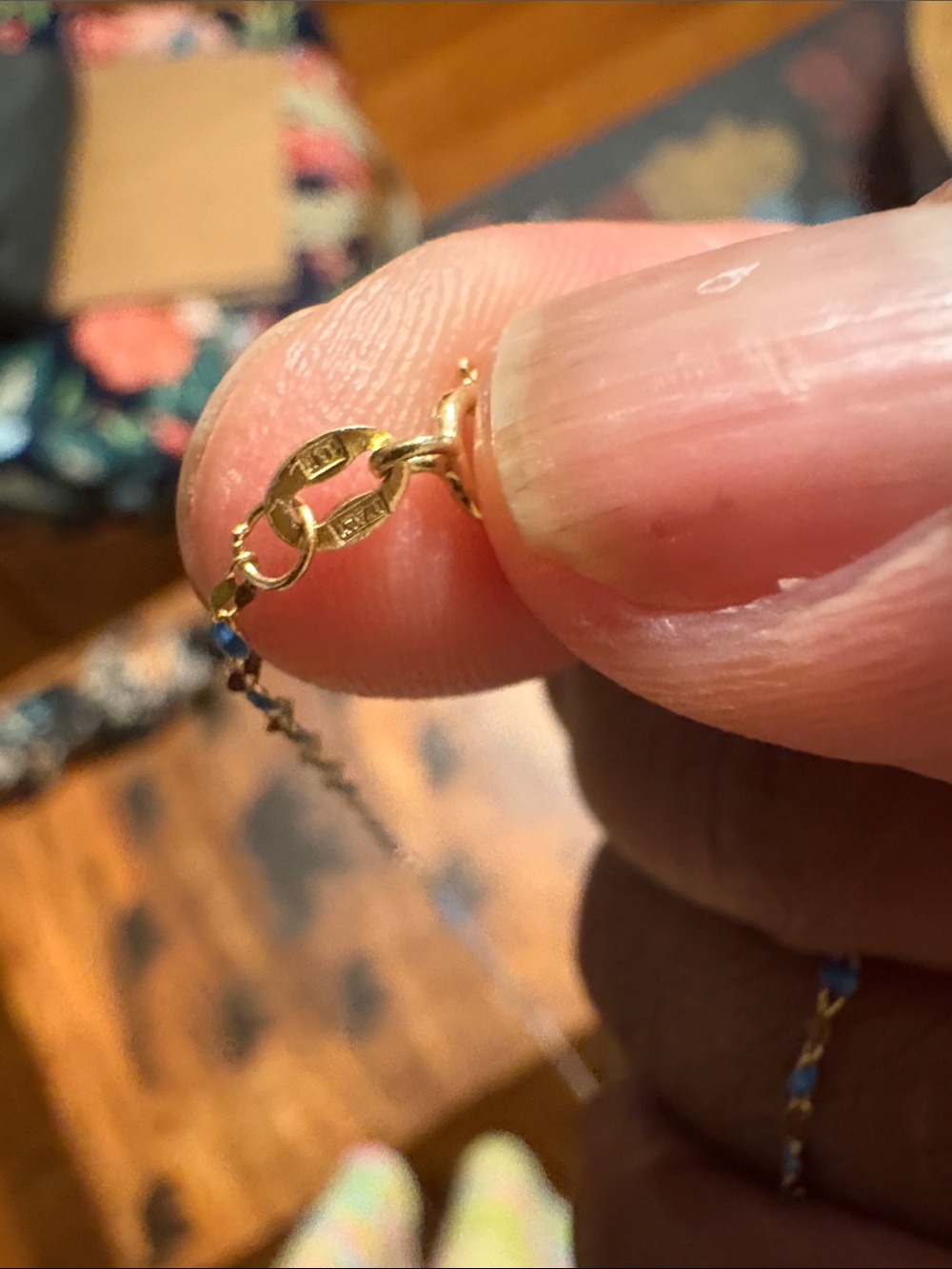 14k Gold Chain Necklace with enamel Blue Bead Accents - Women Jewelry - Picture 7 of 8